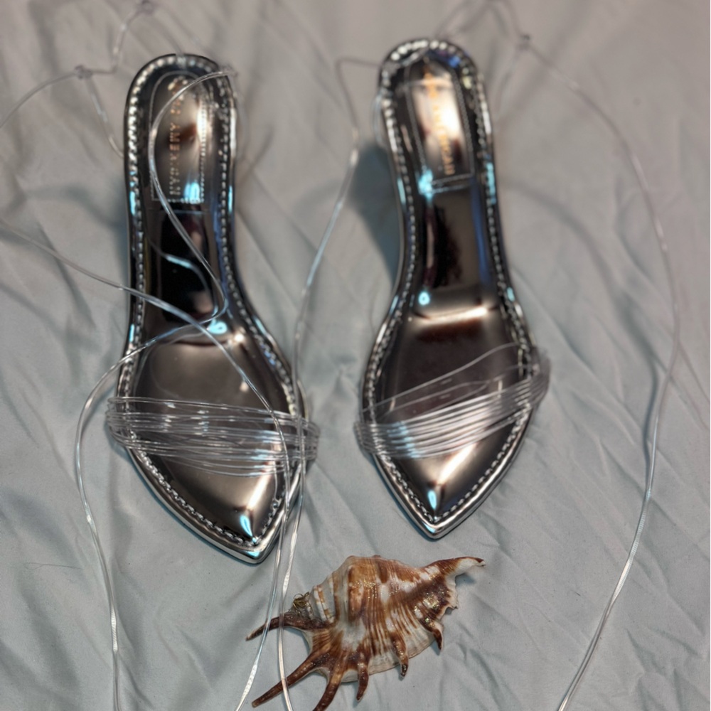Good American clear strappy heels